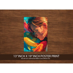 Dreaming Girl with Koi Fish Poster 13x19 – Surreal Underwater Art Print